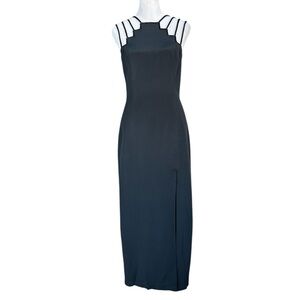 Niteline Della Roufogali Vintage 100% Silk Beaded MIDI Dress with Slit Black 2